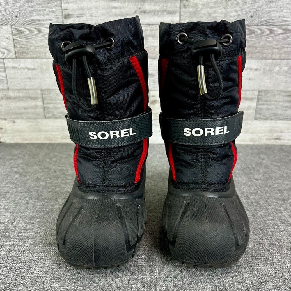 SOREL FLURRY BOOTS Little Kid 9C Black Red Waterproof Winter Snow